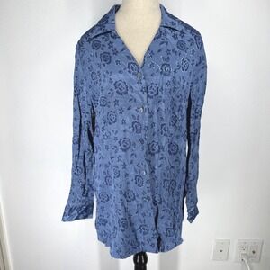 Vintage Womens Jacquard Rose Star Button Blouse Size‎ 18W Satin Career Festival